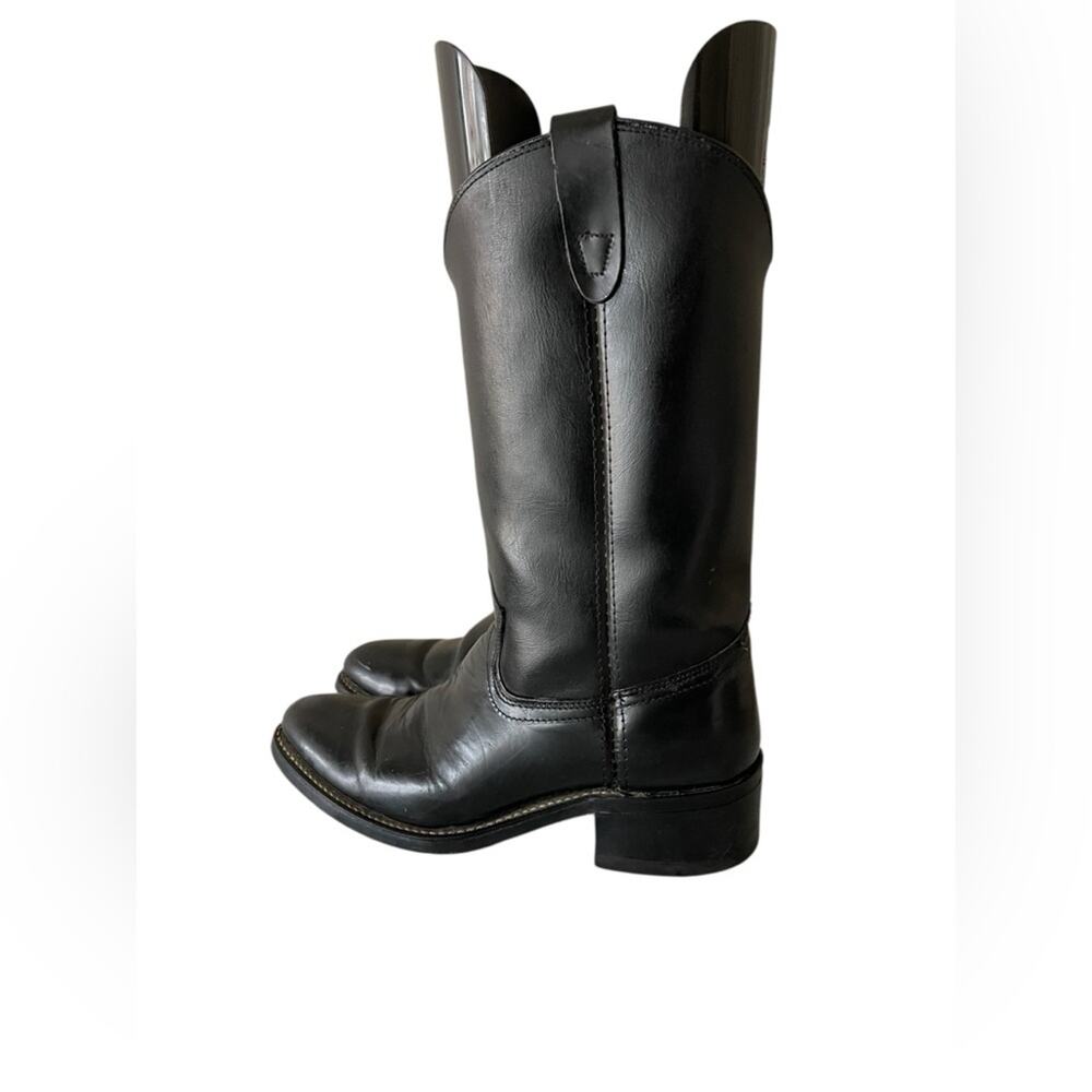 vintage Justin men's black leather roper boots, size 8 D, style 24-7943